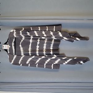 Boston Proper Womens Cardigan Sz XS Gray White Open Front Long Sleeve